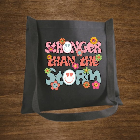 Positive Quote Cotton Canvas Messenger Crossbody Tote Bag with Long Strap - Picture 3 of 4